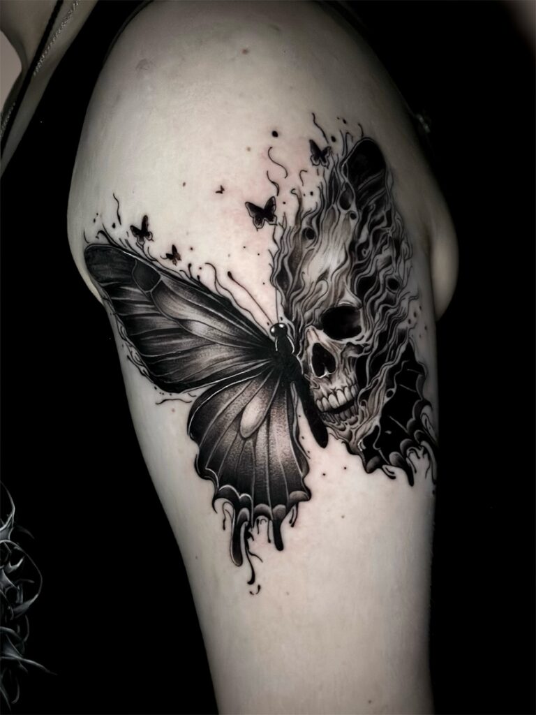 Butterfly and Skull Fusion Tattoo butterfly tattoo designs tattoo