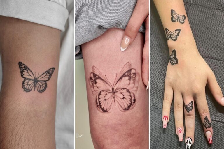 Aesthetic butterfly tattoo designs and delicate ink ideas collage
