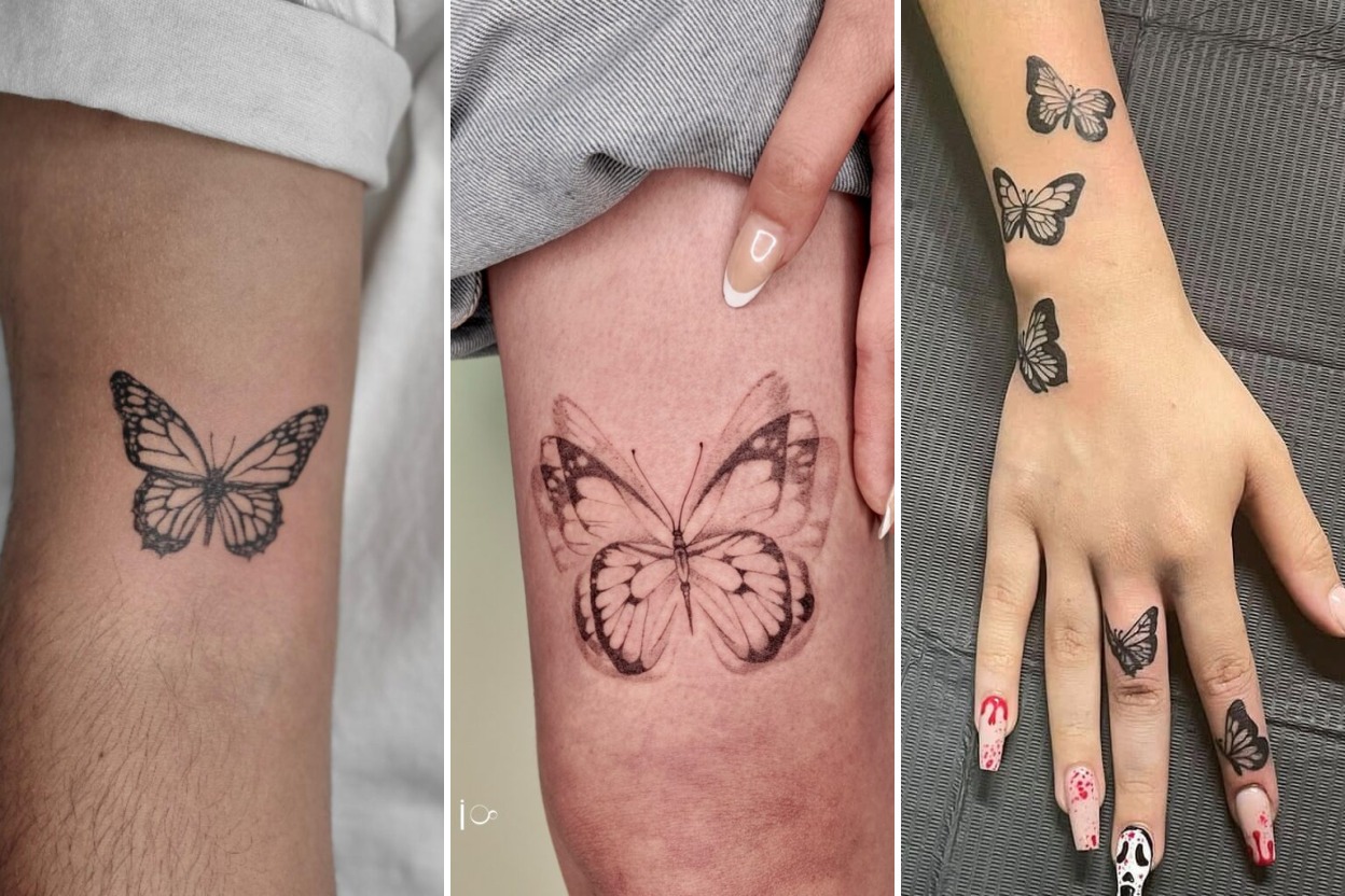 Aesthetic butterfly tattoo designs and delicate ink ideas collage