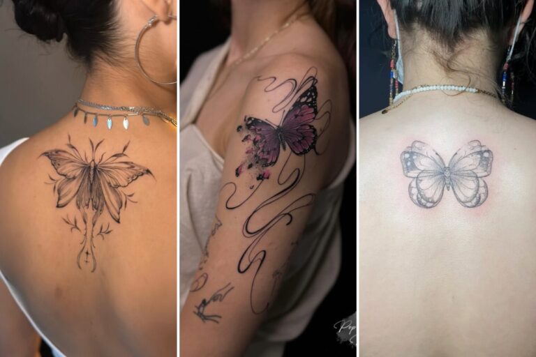 Aesthetic butterfly tattoo designs and delicate ink ideas collage