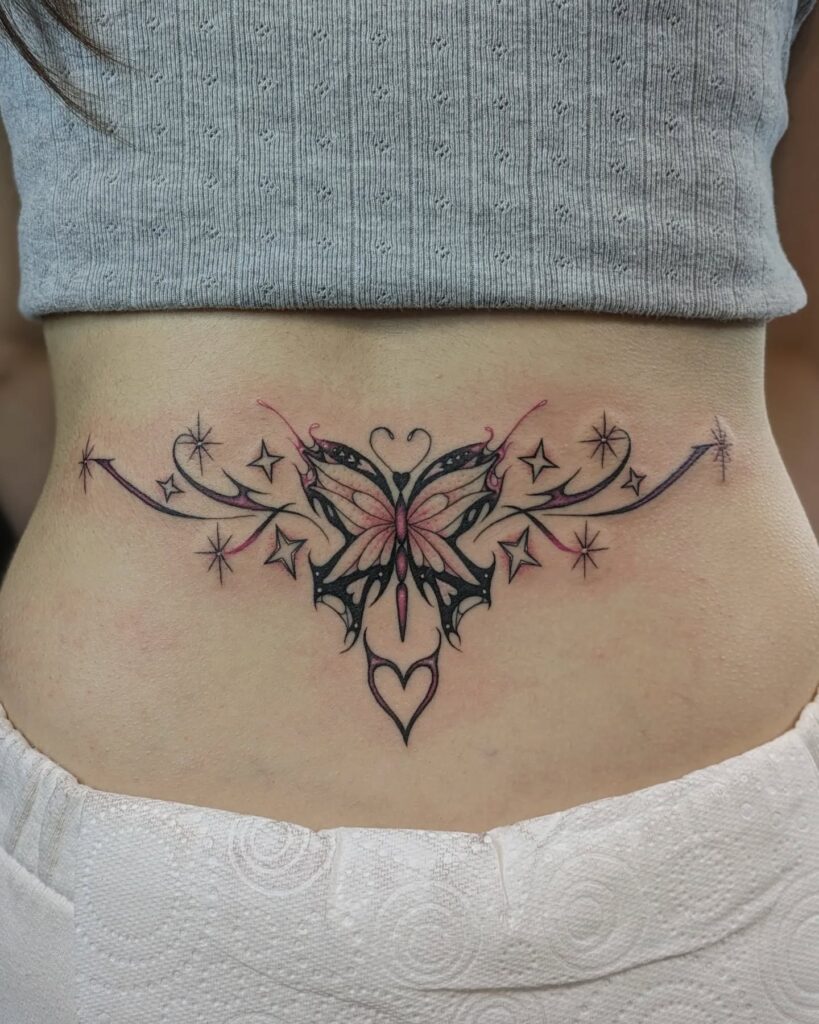 Elegant Butterfly Lower Back Tattoo