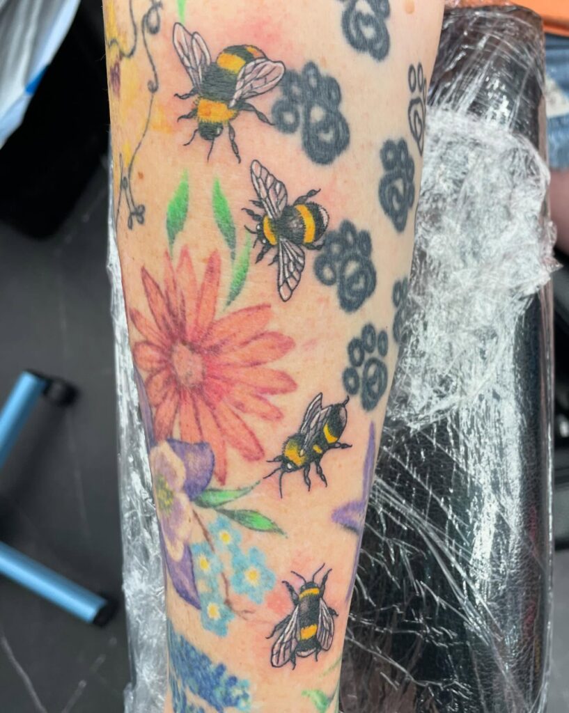 Hummingbird And Lily Sleeve Filler Tattoo Design