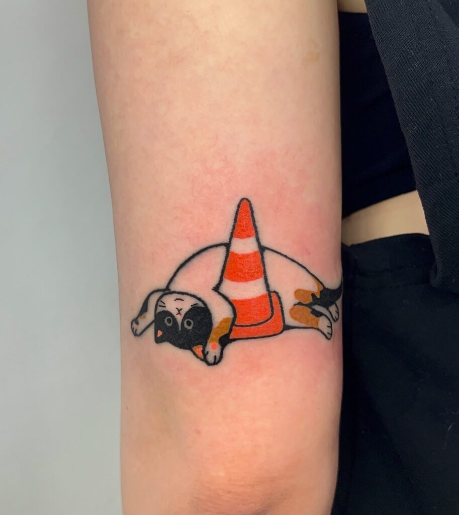 Colorful Geometric Snake Stick And Poke Tattoo
