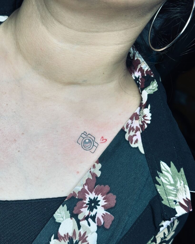 Floral And Crescent Collarbone Tattoo
