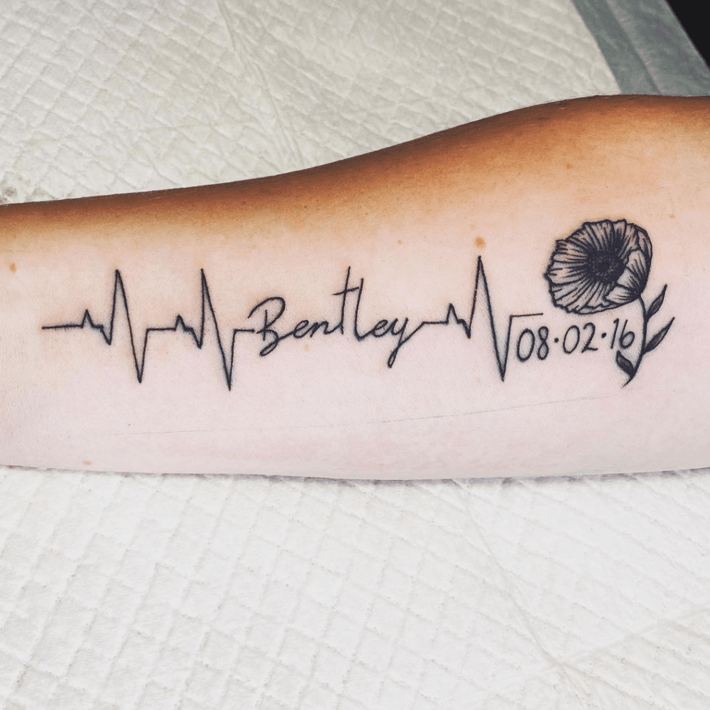 Cardiogram Heartbeat Pulse Line with Name Stalk kids name tattoo