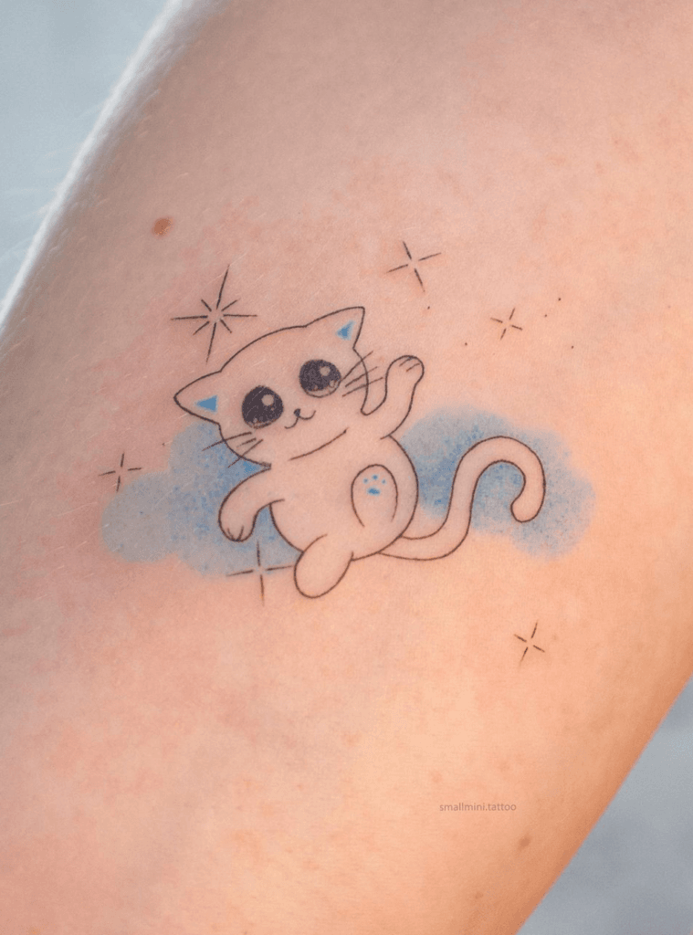 Cartoon Cat with Sparkling Stars