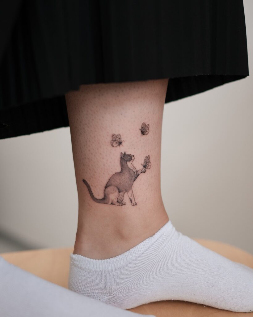 Lion And Sunflower Ankle Tattoo