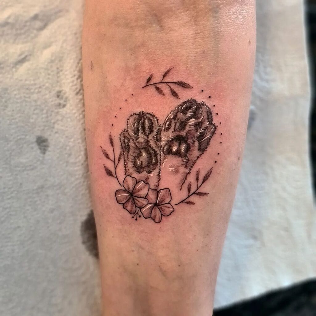 Cat Paws Framed within Floral Elements pet memorial tattoos tattoo