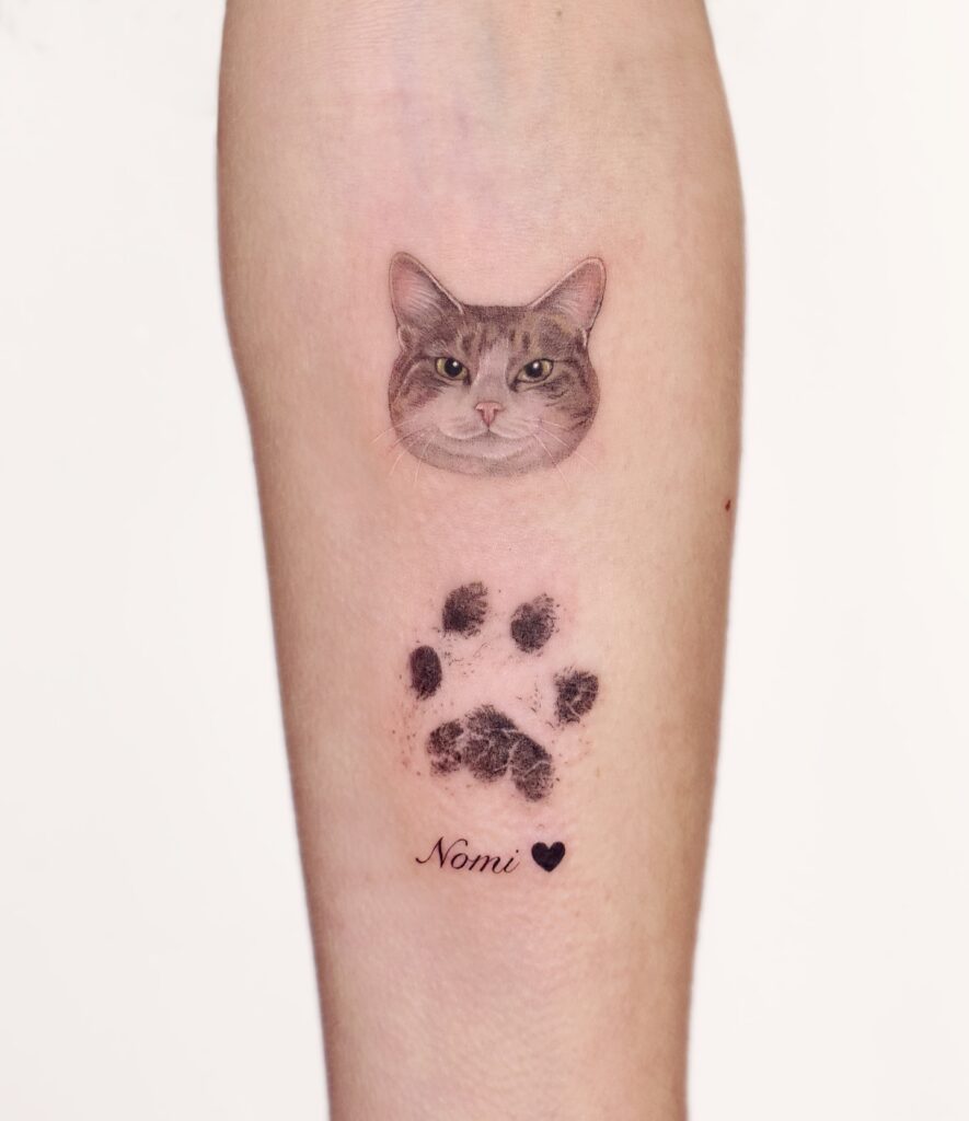 Cat Portrait and Paw Print Tattoo paw print tattoo ideas tattoo