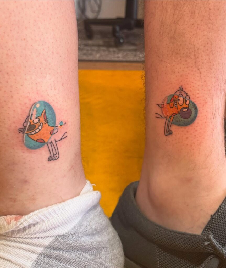 Sweet Creatures with Hearts and Flowers Matching Tattoos silly matching tattoos tattoo