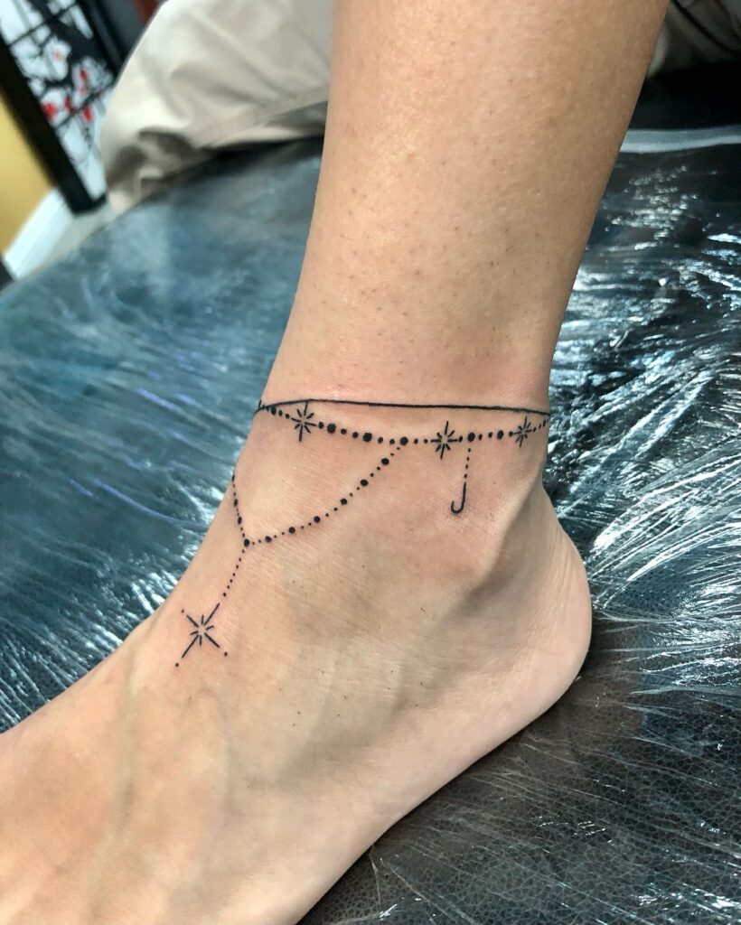 Dainty Beaded Chain Ankle Tattoo