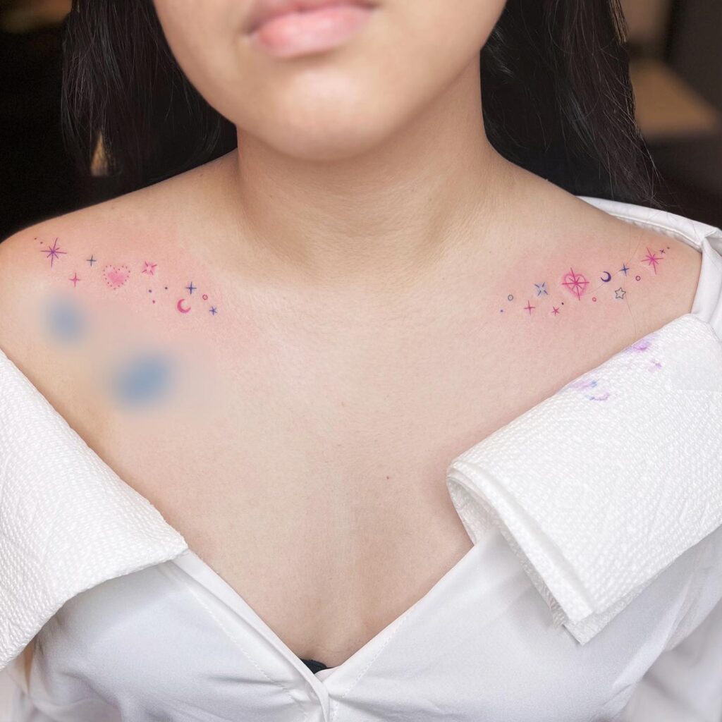 Small Crescent Moon Collarbone Tattoo
