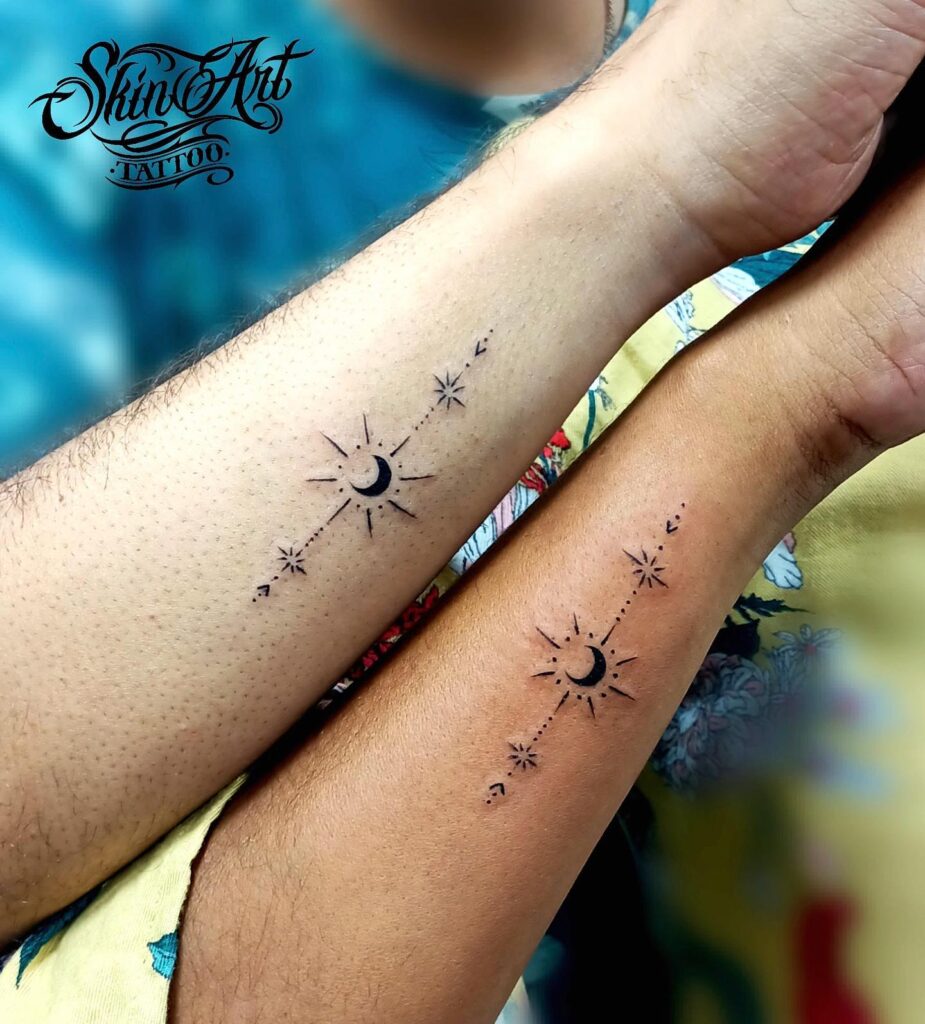 Celestial constellation matching sun and moon tattoos