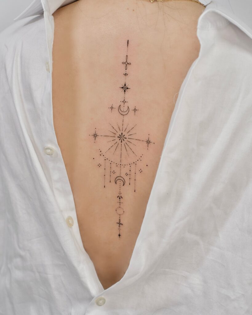 Celestial Fine Line Tattoo on Back fine line tattoos for women tattoo