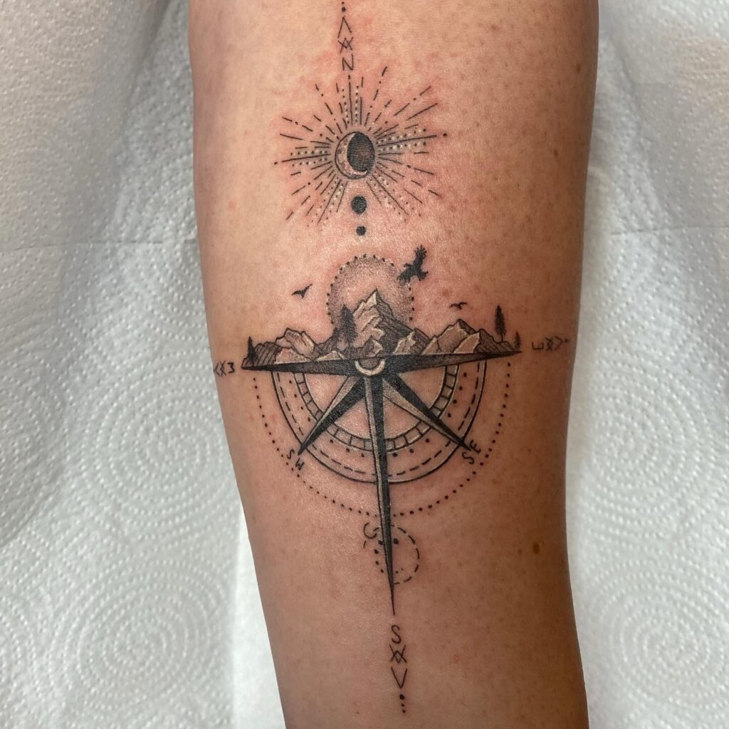 Celestial Mountain Compass Tattoo timeless compass tattoo designs tattoo