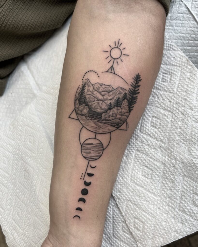 Celestial Mountain Landscape Tattoo mountain tattoos tattoo