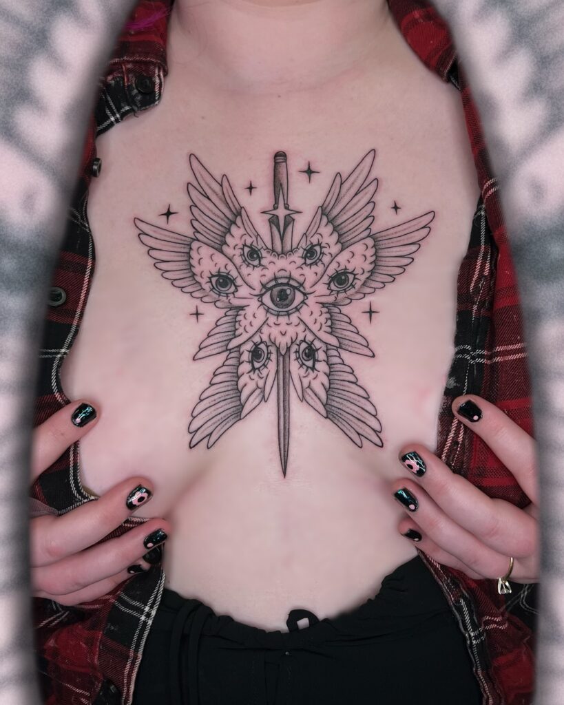 Celestial Seraphim with Sword and Stars Tattoo seraphim angel tattoo ideas tattoo