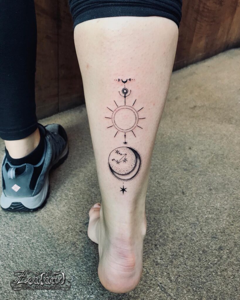 Celestial Sun and Moon Constellation Tattoo symbolic sun and moon tattoo ideas tattoo