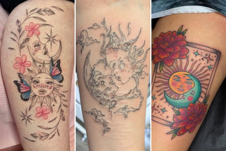Aesthetic celestial tattoo ideas and delicate ink ideas collage