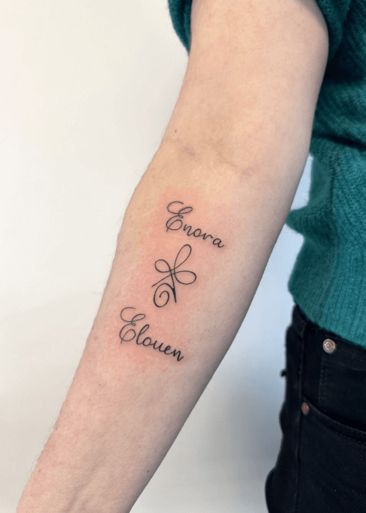 Celtic Knot of Unconditional Love with Child Monogram kids name tattoo