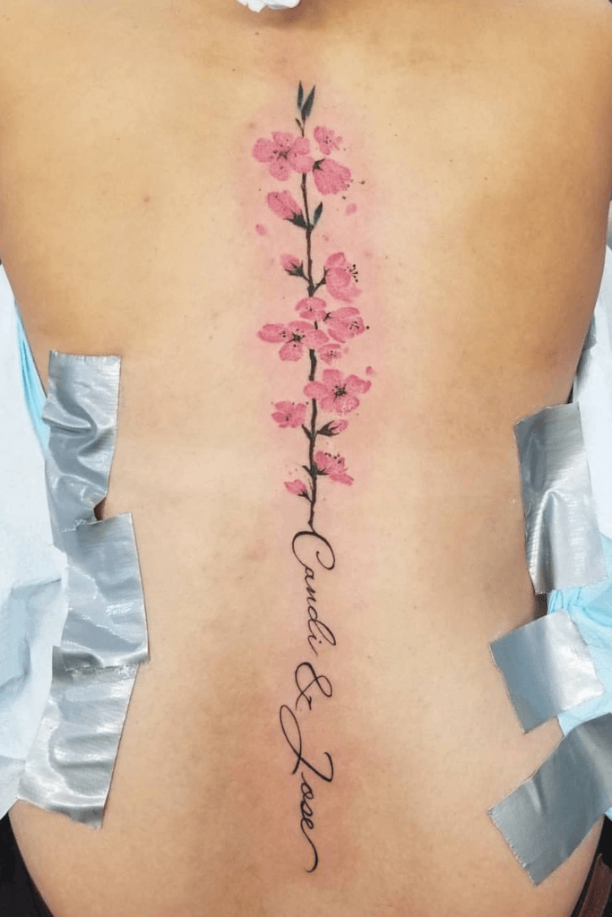 Cherry Blossom Branch with Script Name kids name tattoo