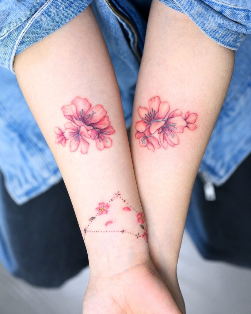 Cherry Blossom Constellation and Dual Blooms Tattoo cherry blossom tattoo ideas tattoo