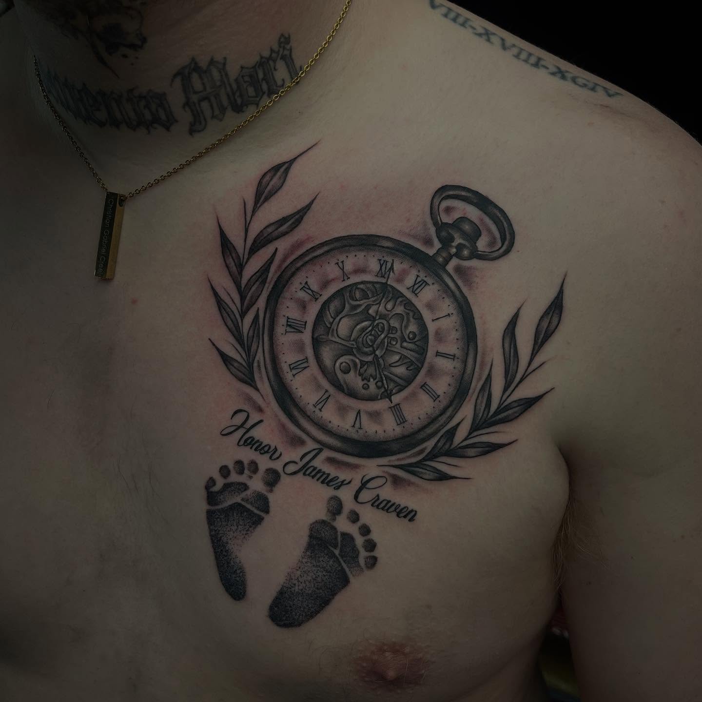 Birth Clock Tattoo With Lion Portrait birth clock tattoos tattoo