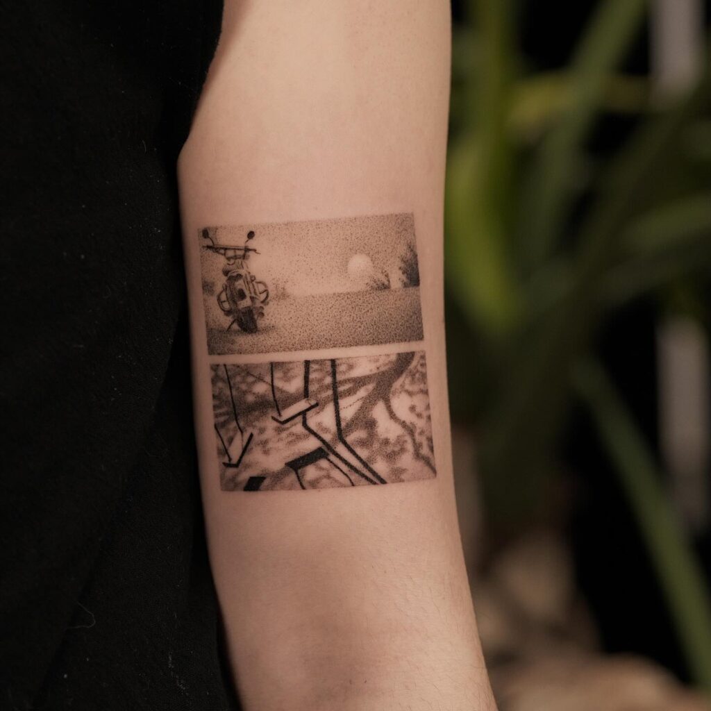 Abstract Floral Elbow Stick And Poke Tattoo