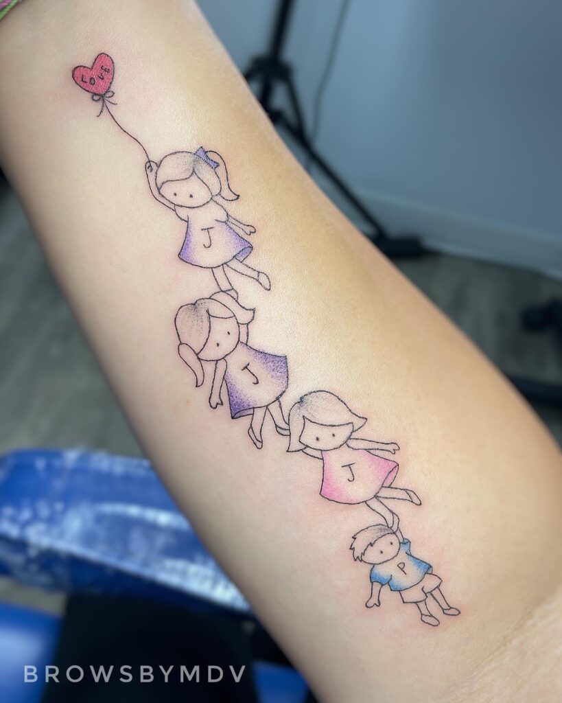 Children Holding Hands with Heart Balloon Tattoo mommy tattoo ideas tattoo