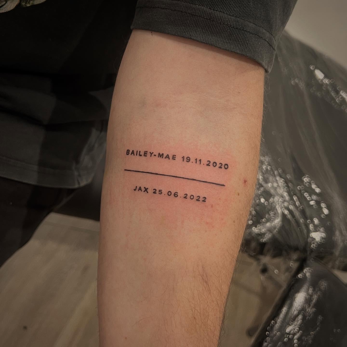 Children Names and Dates Line Tattoo family tattoos for men tattoo