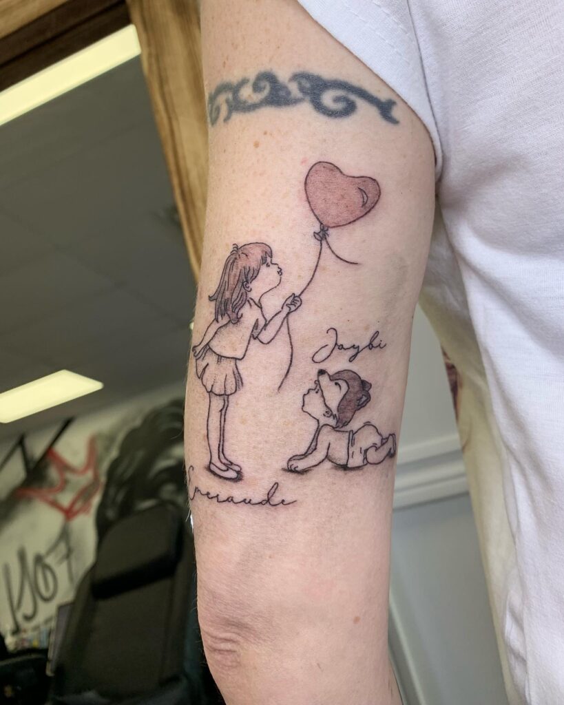 Children with Heart Balloon grandchildren tattoos for grandparents tattoo