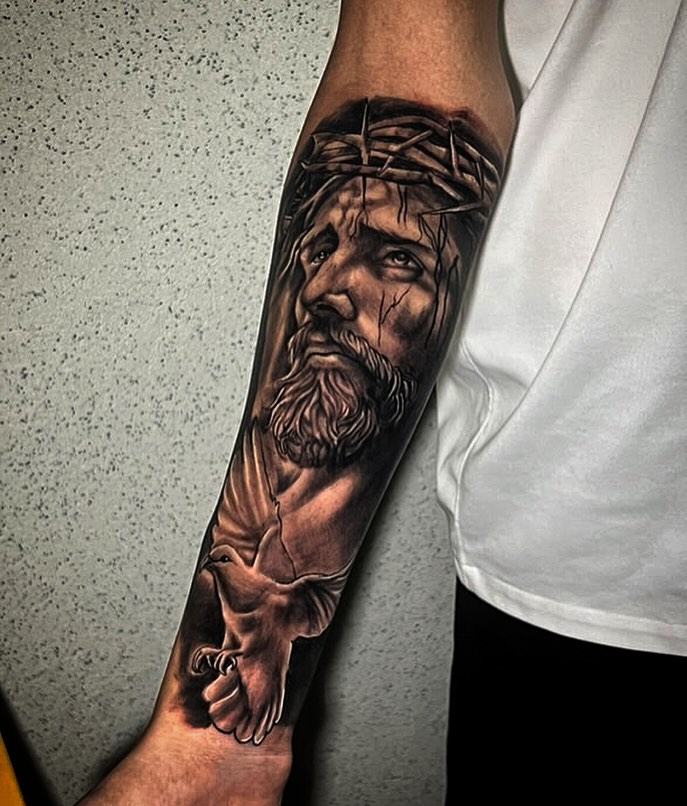 Sacred Heart and Crowned Jesus Tattoo jesus tattoos tattoo
