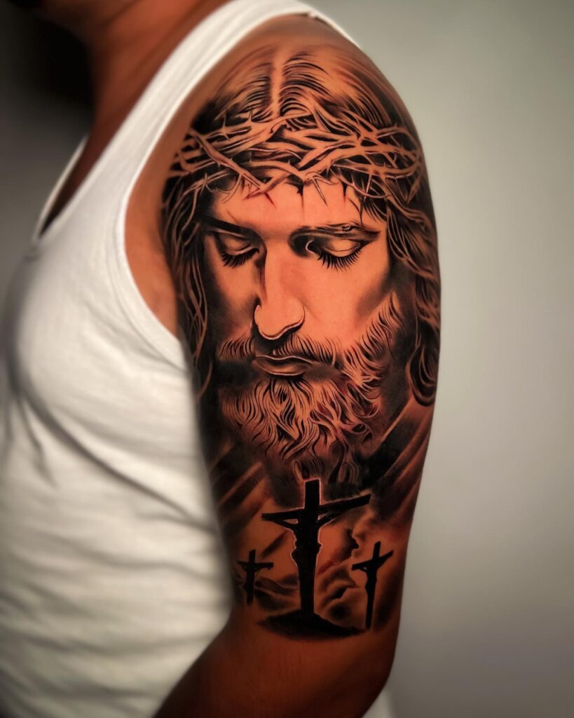 Divine Grace Full Sleeve Tattoo jesus tattoos tattoo