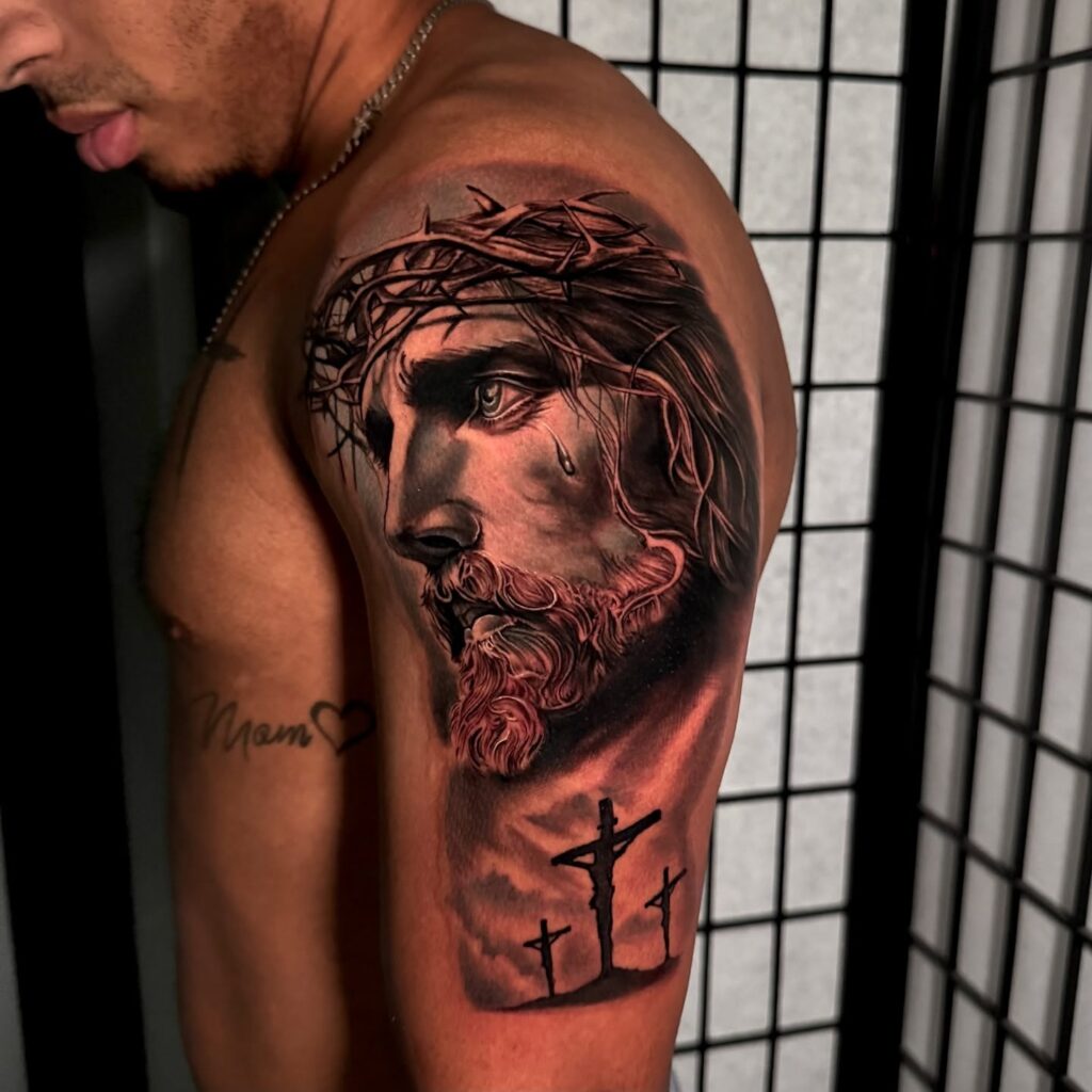 Jesus and Praying Hands Tattoo jesus tattoos tattoo
