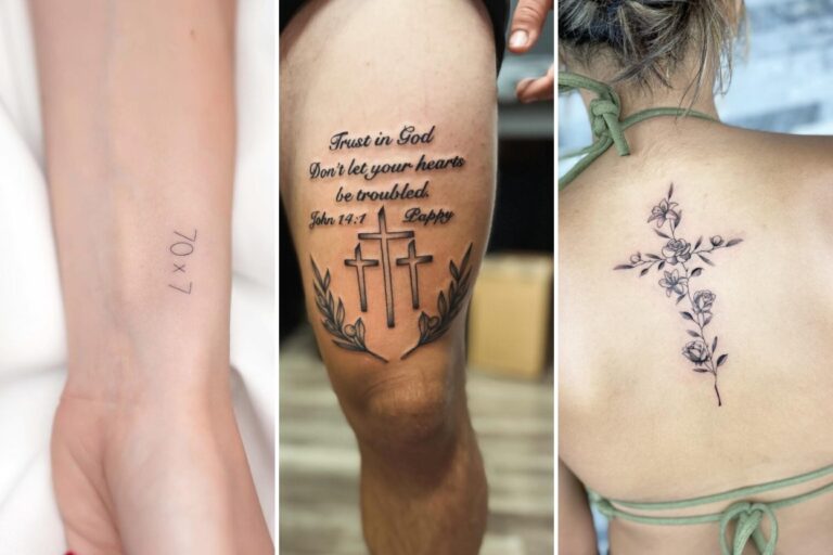 Aesthetic christian tattoos and delicate ink ideas collage