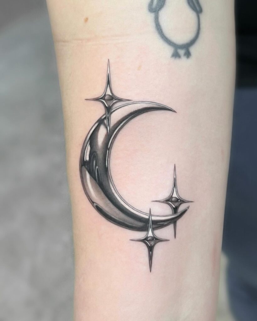 Chrome Crescent Moon Tattoo moon tattoos tattoo