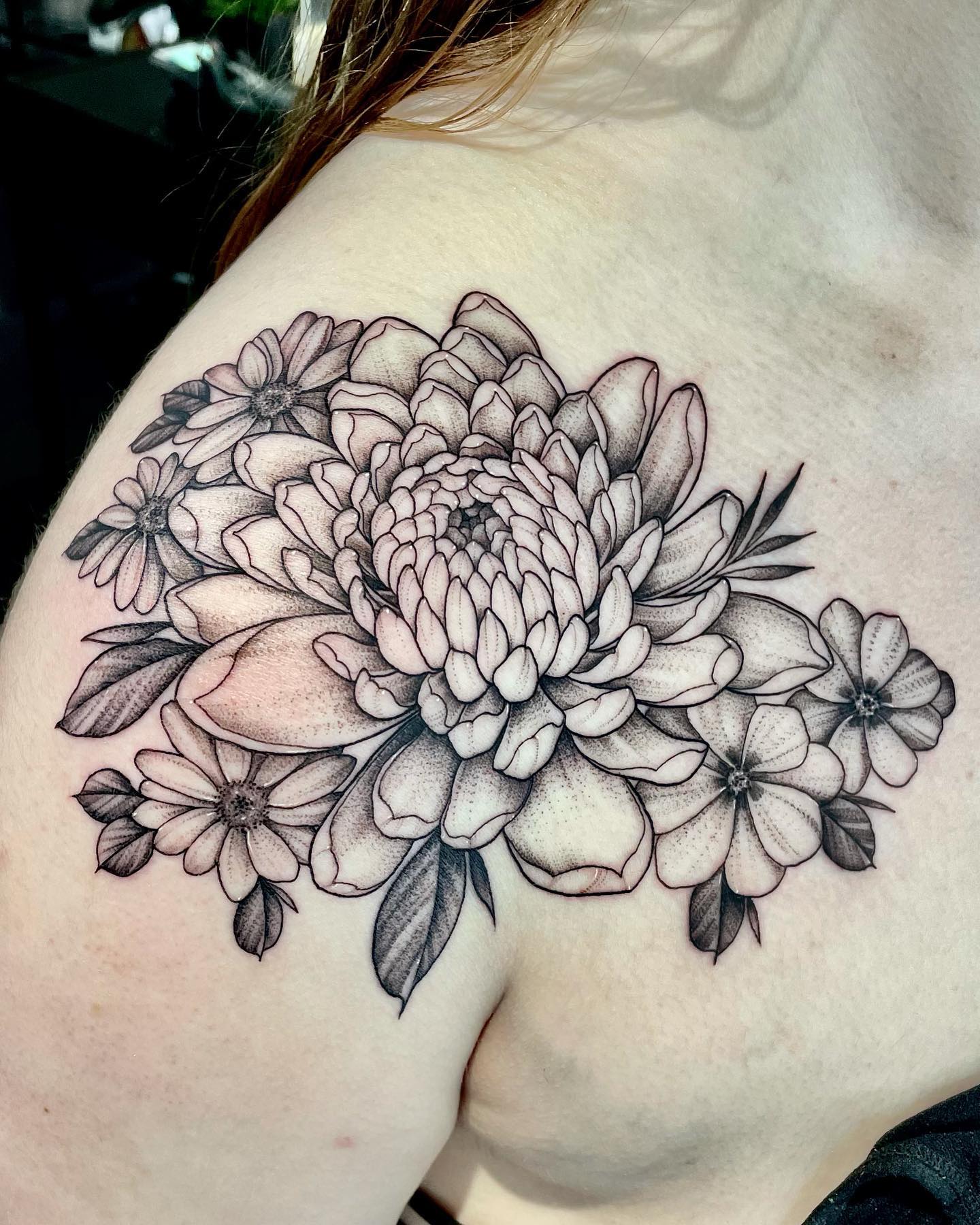 Sunflower And Wildflower Shoulder Cap Tattoo