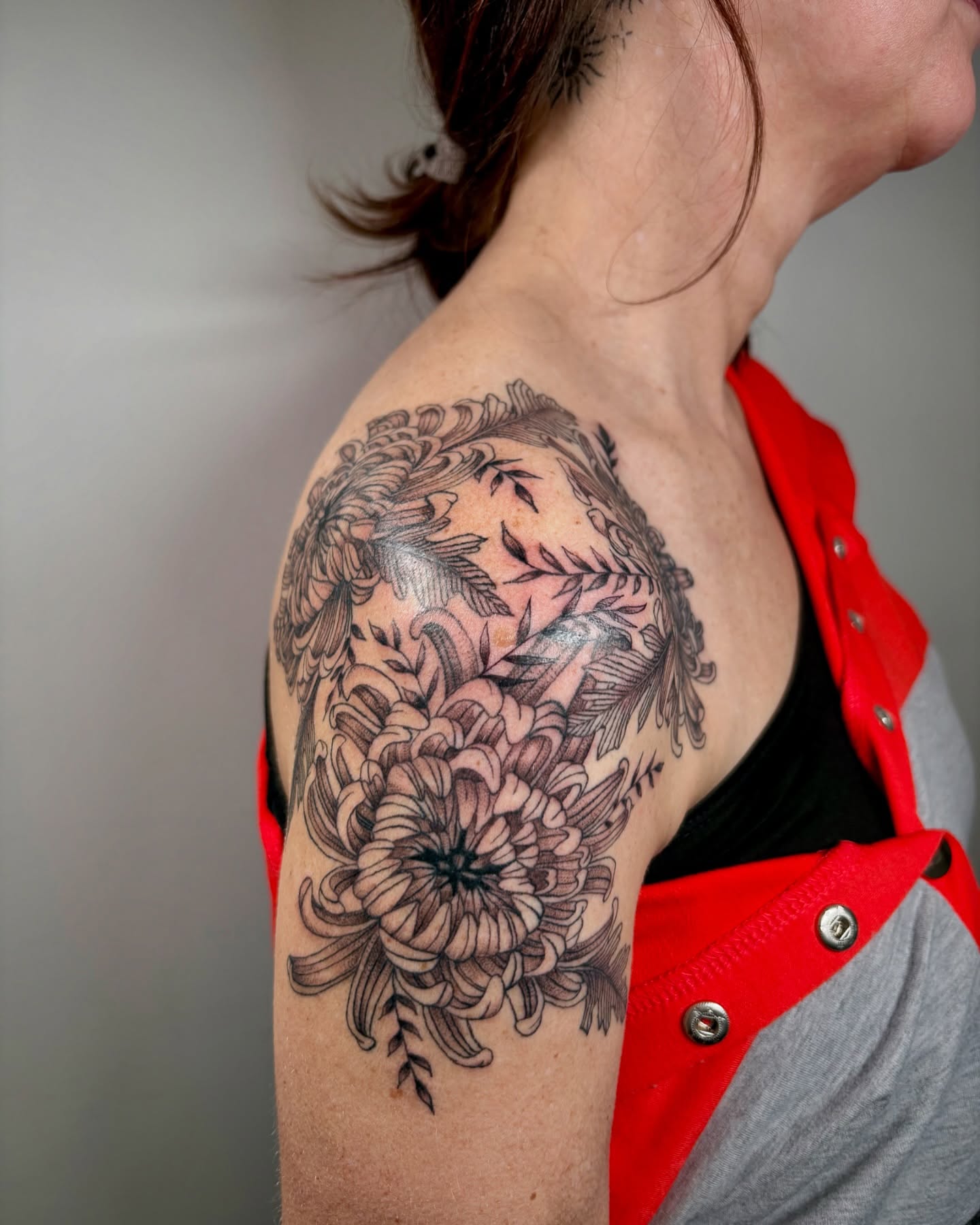 Watercolor Peony Shoulder Cap Tattoo