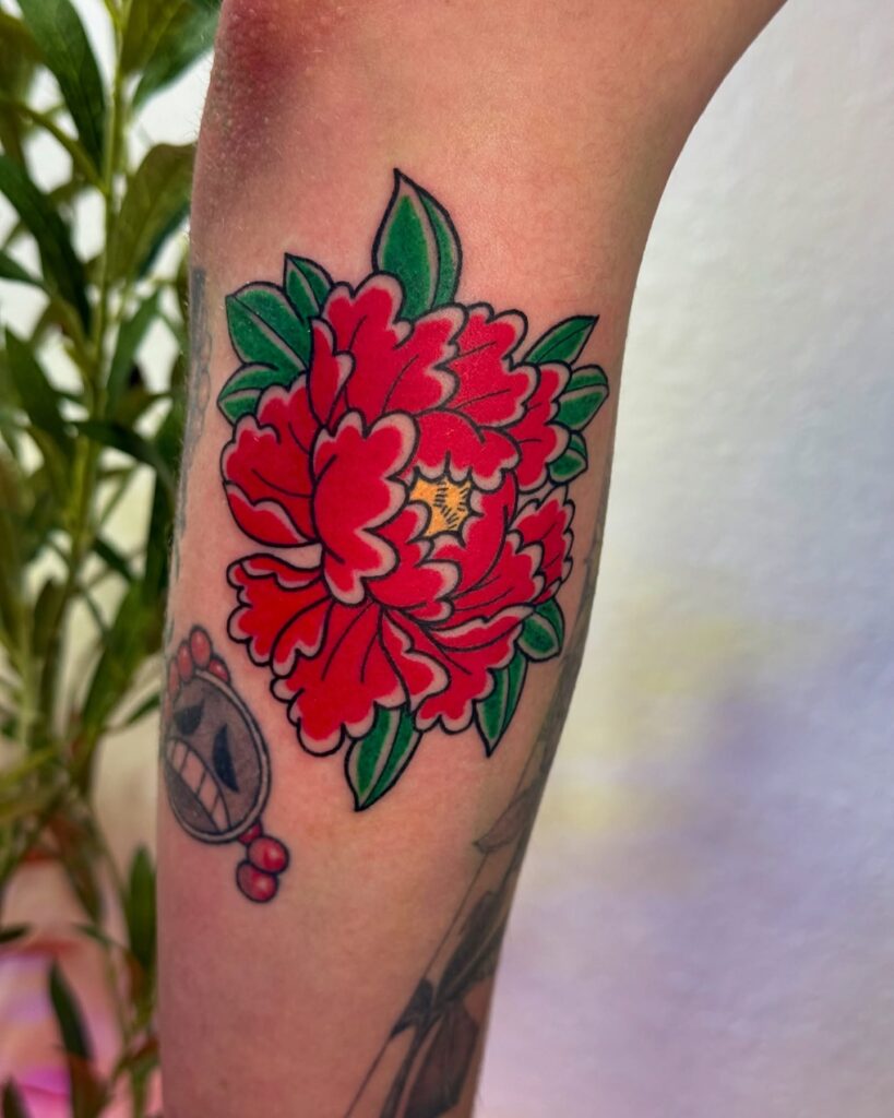 Classic Bold-Line Japanese Peony Tattoo japanese peony tattoos tattoo