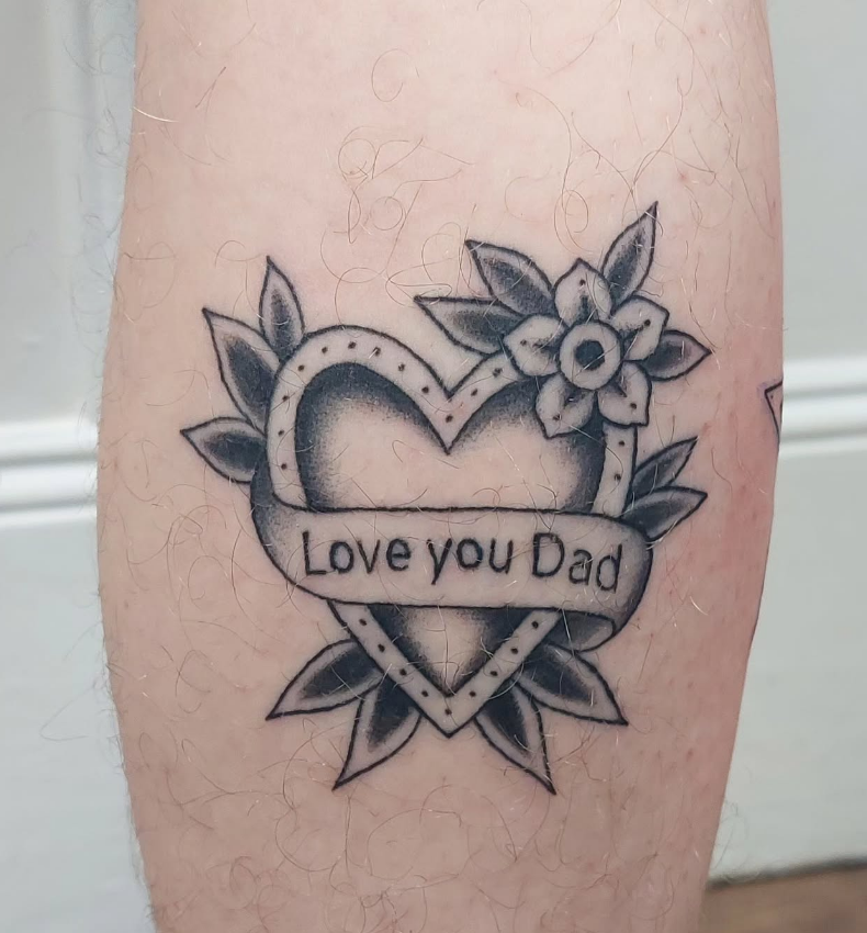 Classic Heart and Banner “Love You Dad” Tattoo dad memorial tattoos tattoo
