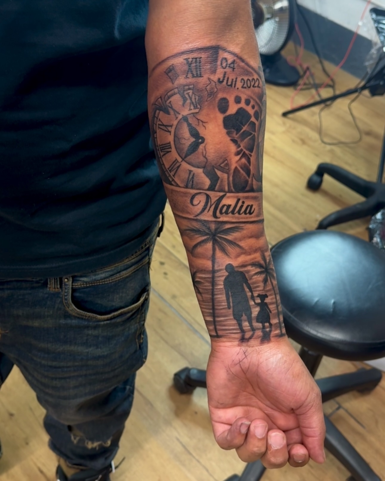 Clock and Child Silhouette Family Tattoo family tattoos tattoo