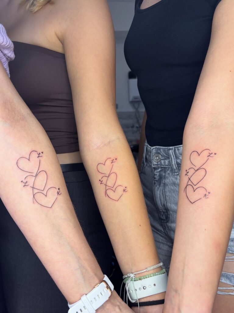Clustered Hearts for Mother and Daughters matching family tattoo