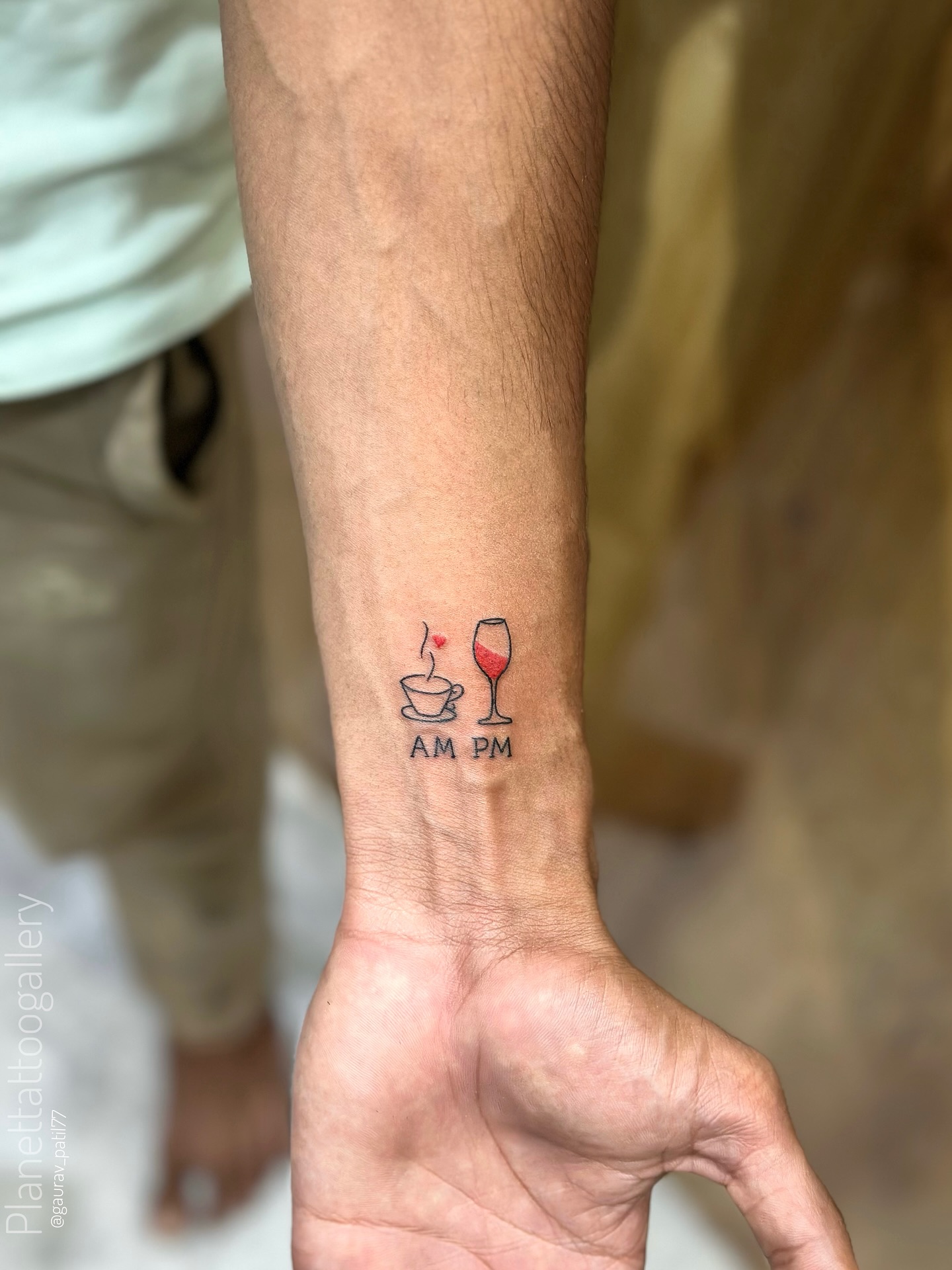 Coffee and Wine Wrist Tattoo