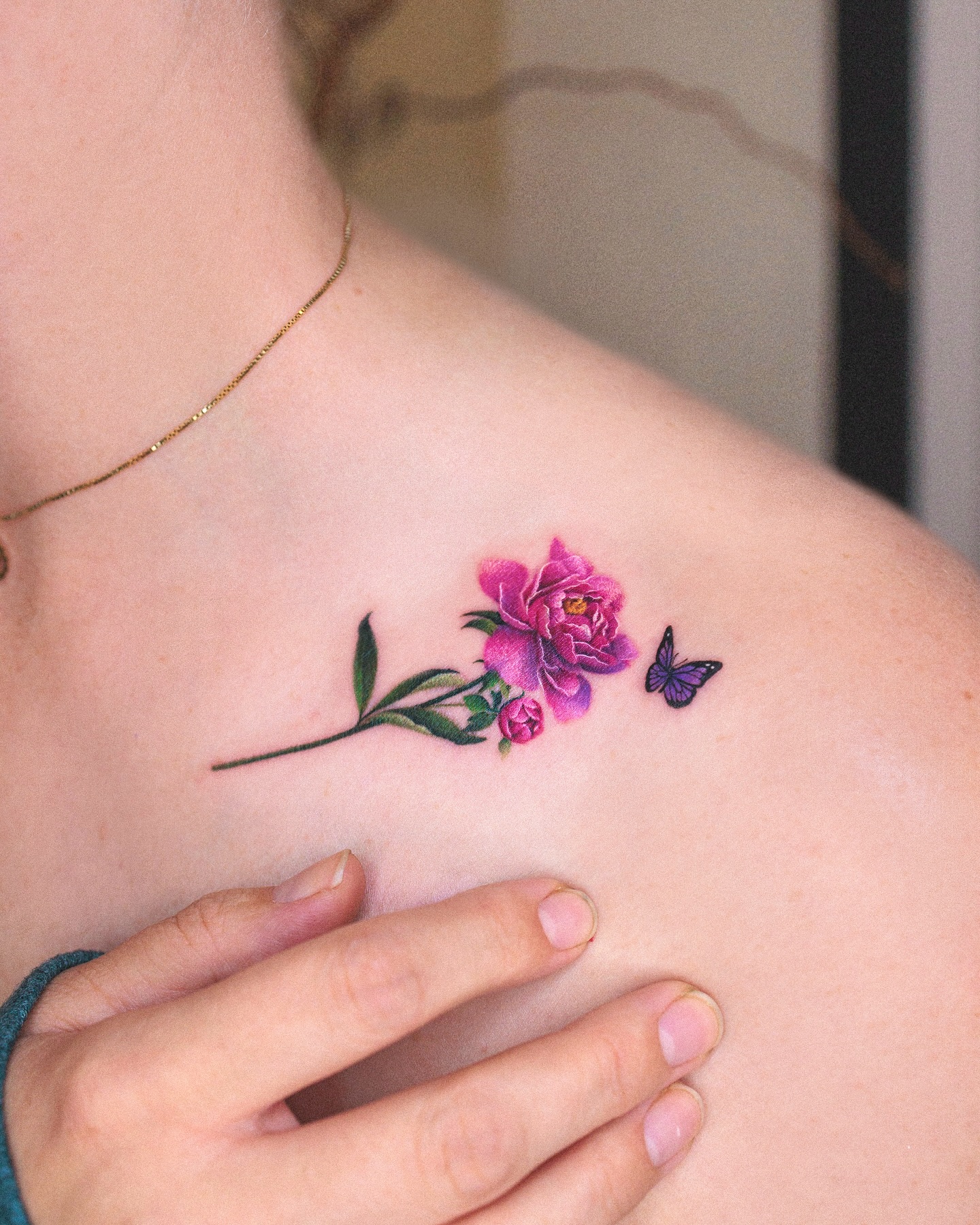 Color Peony and Butterfly Tattoo peony tattoos ideas tattoo