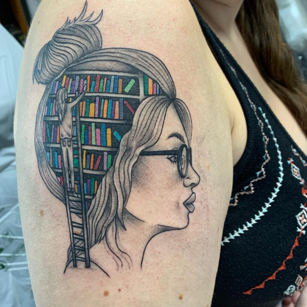 3D Bookshelf Back Tattoo