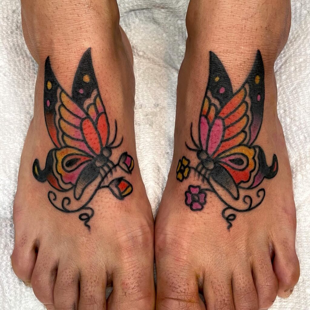 Red And Black Knotwork Foot Tattoo