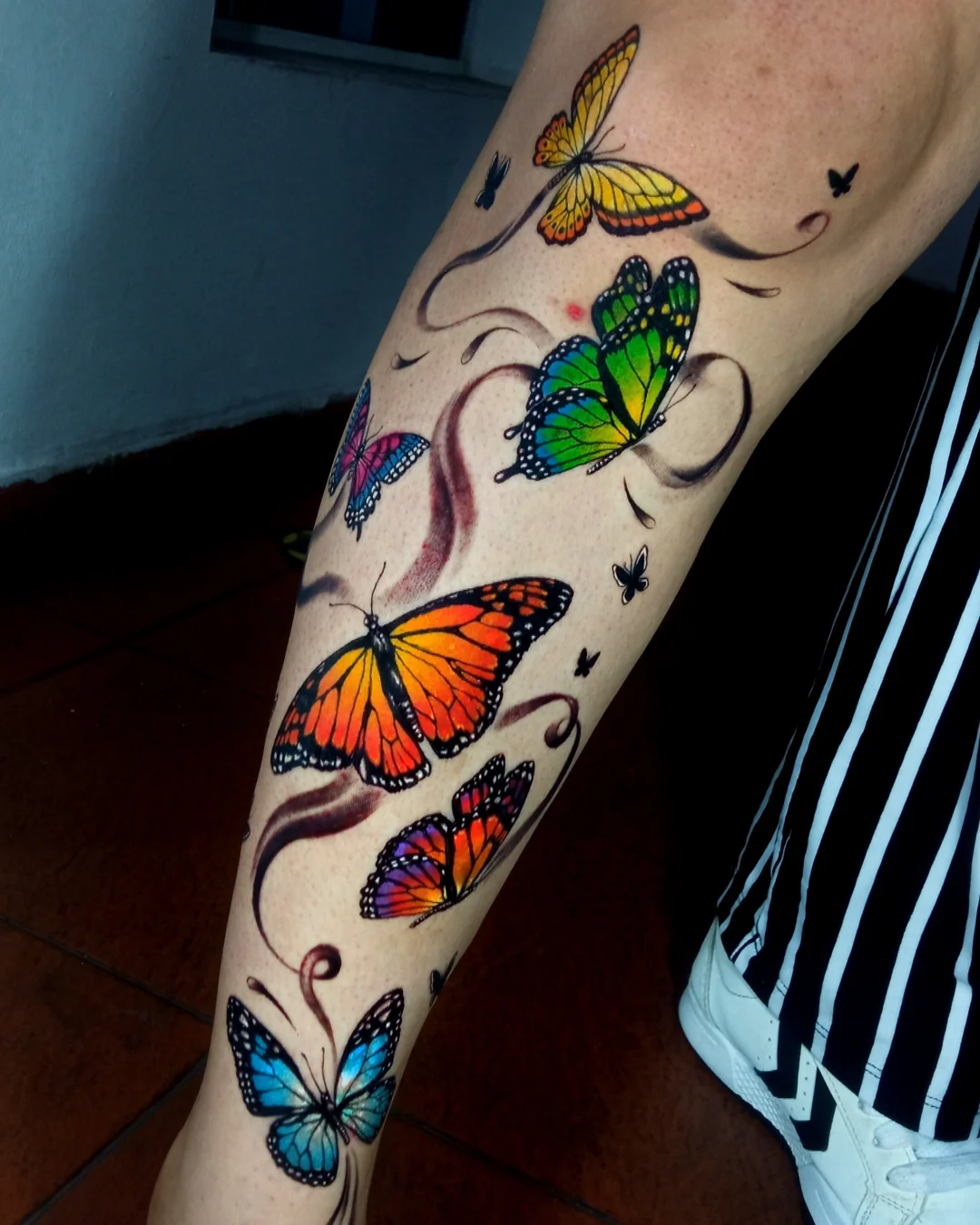 Colorful Butterfly Leg Sleeve Tattoo butterfly tattoos designs tattoo