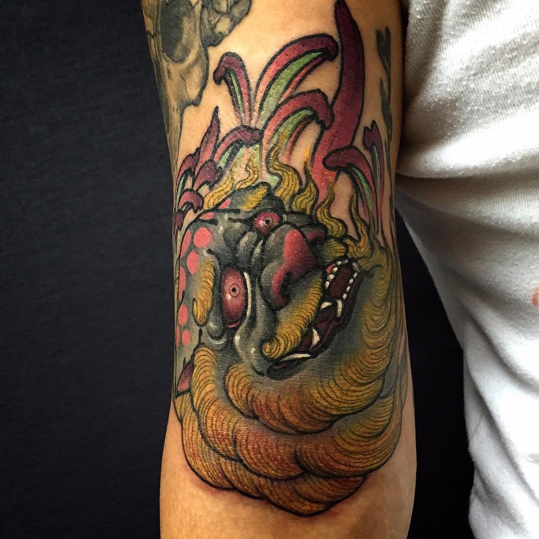 Standing Traditional Foo Dog Tattoo