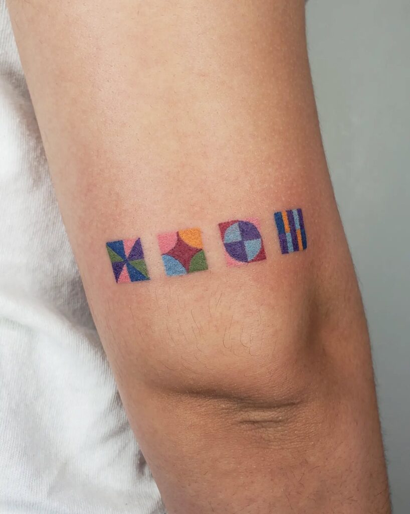 Spiked Morning Star And Eye Stick And Poke Tattoo