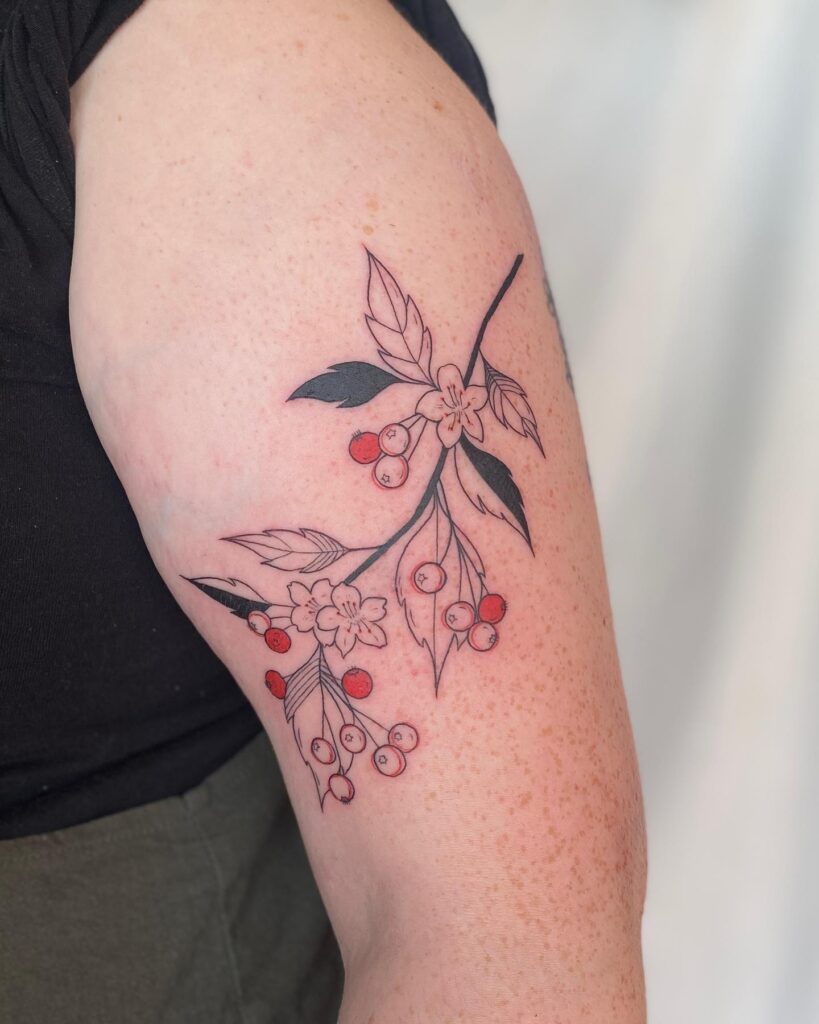 Colorful Hawthorn Blossom and Berry Tattoo may birth flower tattoos tattoo